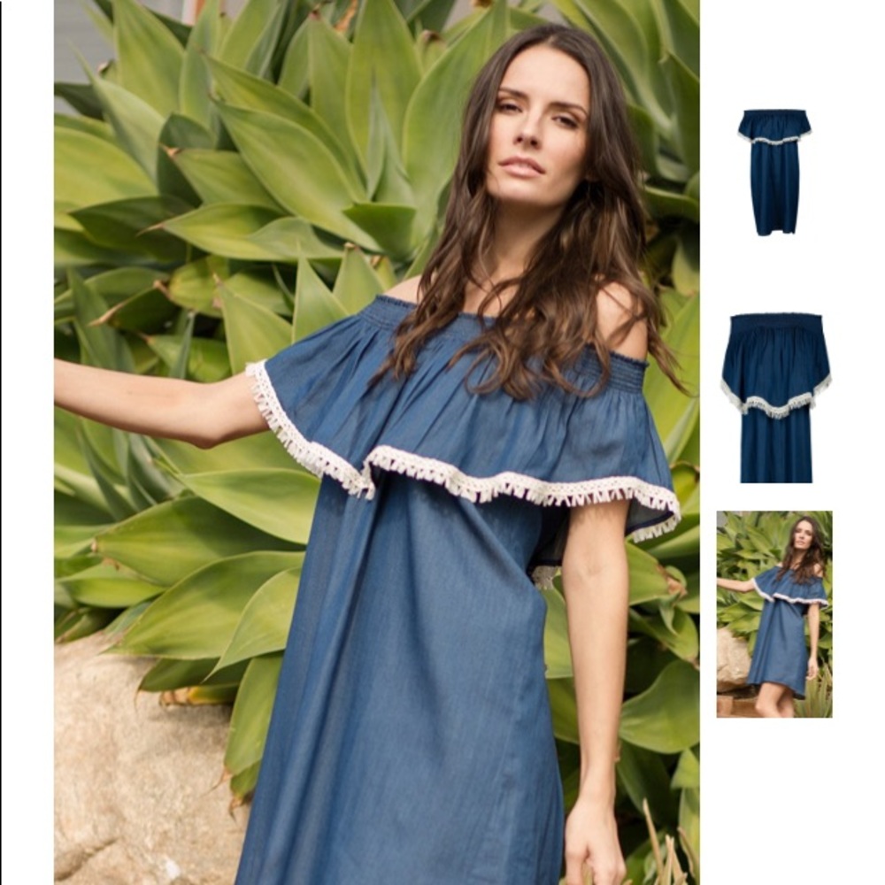 NWOT BUCKLEY K denim off shoulders mini dress: XS